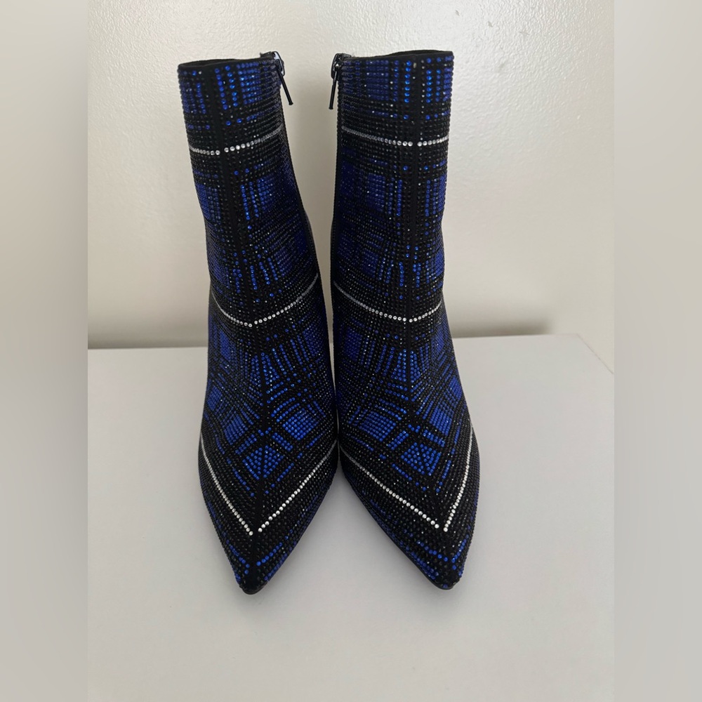 INC International Concepts Reisa Cobalt and Black Plaid Ankle Stiletto Booties